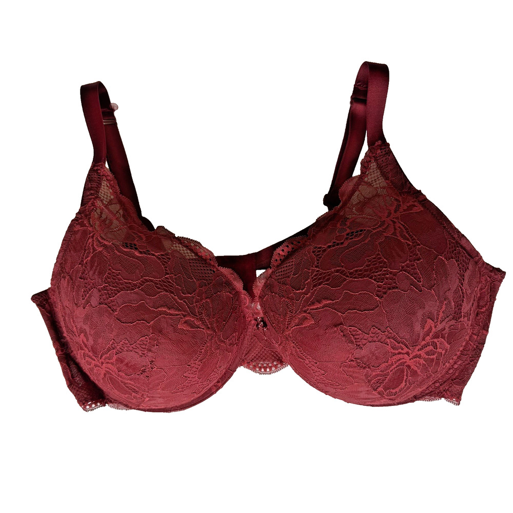 Auden Red Lace & Mesh Push Up Plunge Coverage Bra 44DDD Padding With Underwire